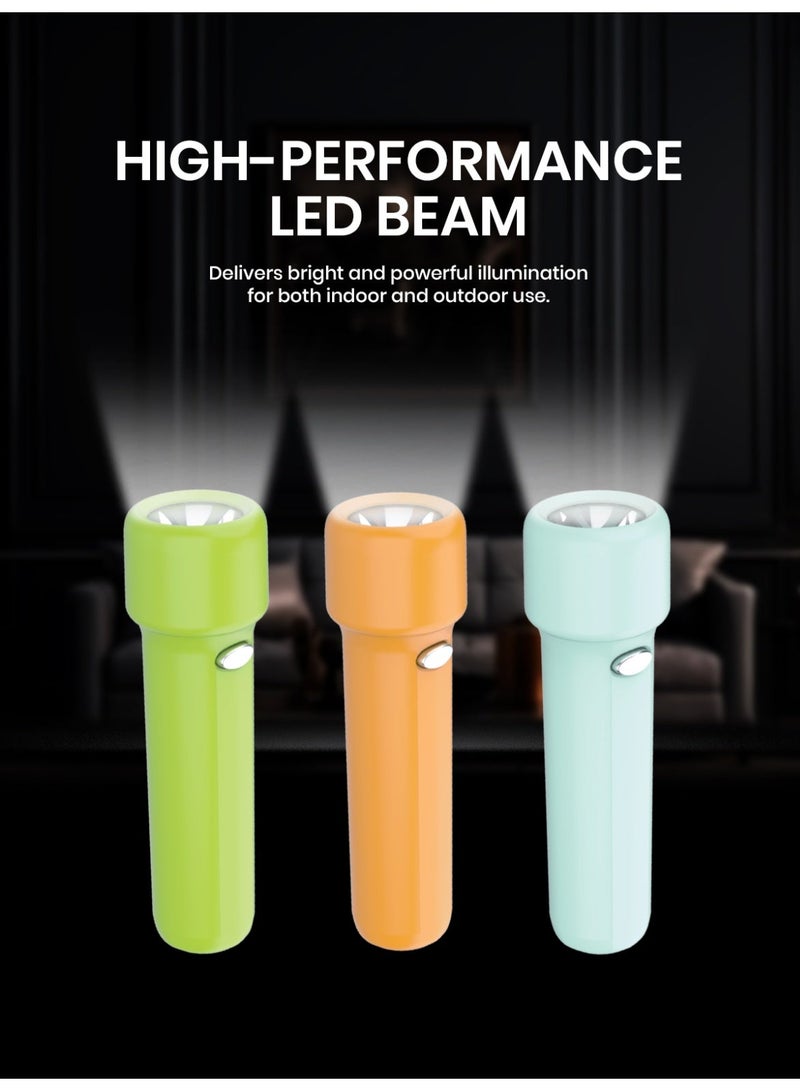 Ogera Pocket-Size Rechargeable LED Flashlight | Lightweight 1W High-Brightness Torch | Type-C Charging | 1500mAh Lithium Battery | 17-Hour Runtime | Compact Everyday Carry Flashlight for Indoor & Outdoor Use | 2-Year Warranty | OG1151PSL | Blue/Green/Orange - Image 1